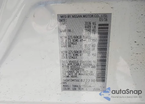 2016 Nissan Rogue Sl z USA, uszkodzony, nr VIN 5N1AT2MT5GC822230